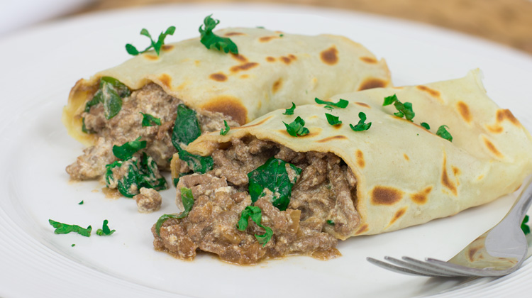 Calories in Beef, spinach and ricotta pancake